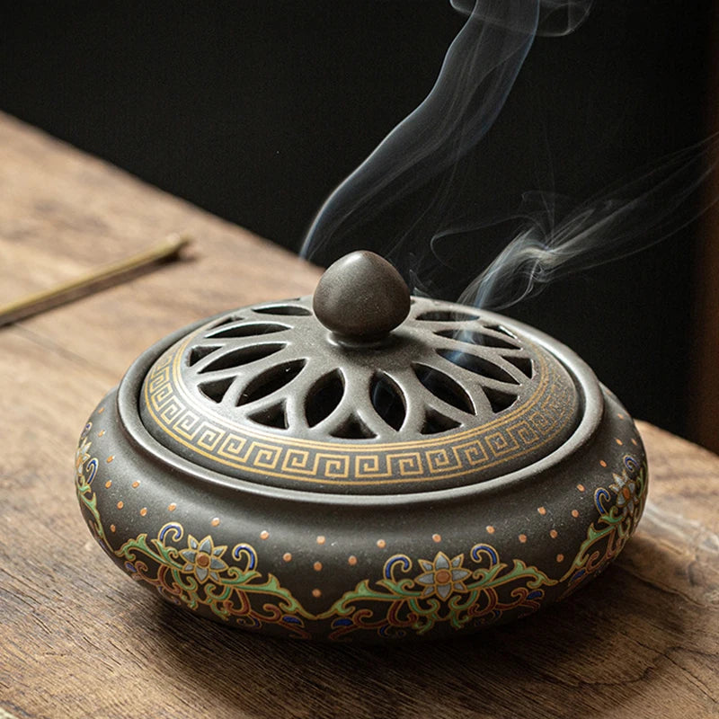 Ceramic Enamel Lotus Incense Burner