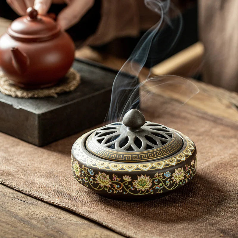 Ceramic Enamel Lotus Incense Burner